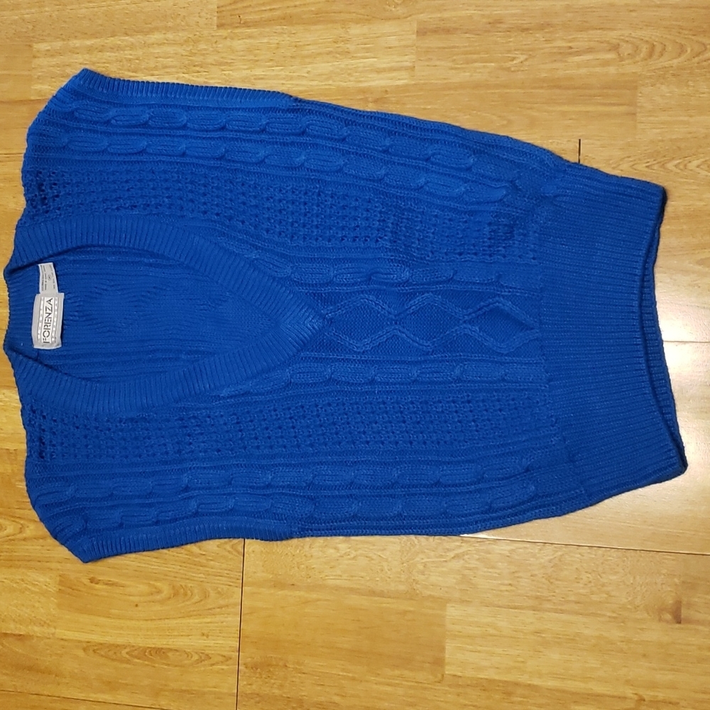 Vtg Forenza 80s/90s V-Neck Cable Knit Sweater Vest Blue Size Medium